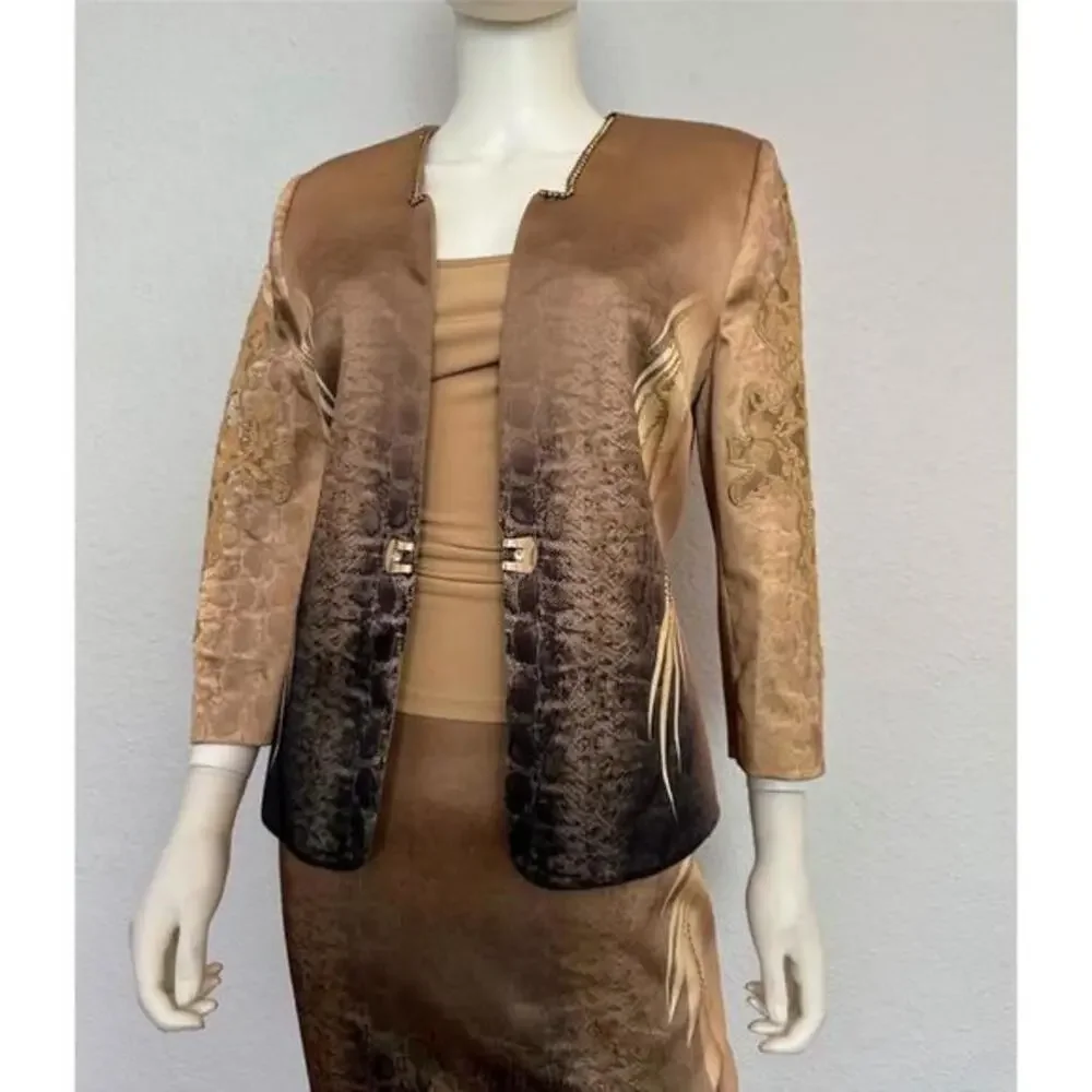 NWT Satin Skirt‎ Suit 3Pc Set Blazer/Top/Skirt Formal Lined Long Sleeves